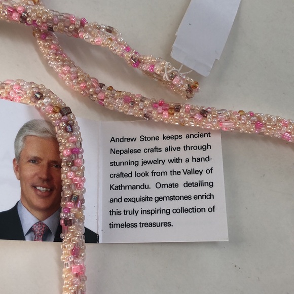 Pink, white & Tan Potay Beaded 20” Necklace - Picture 4 of 4